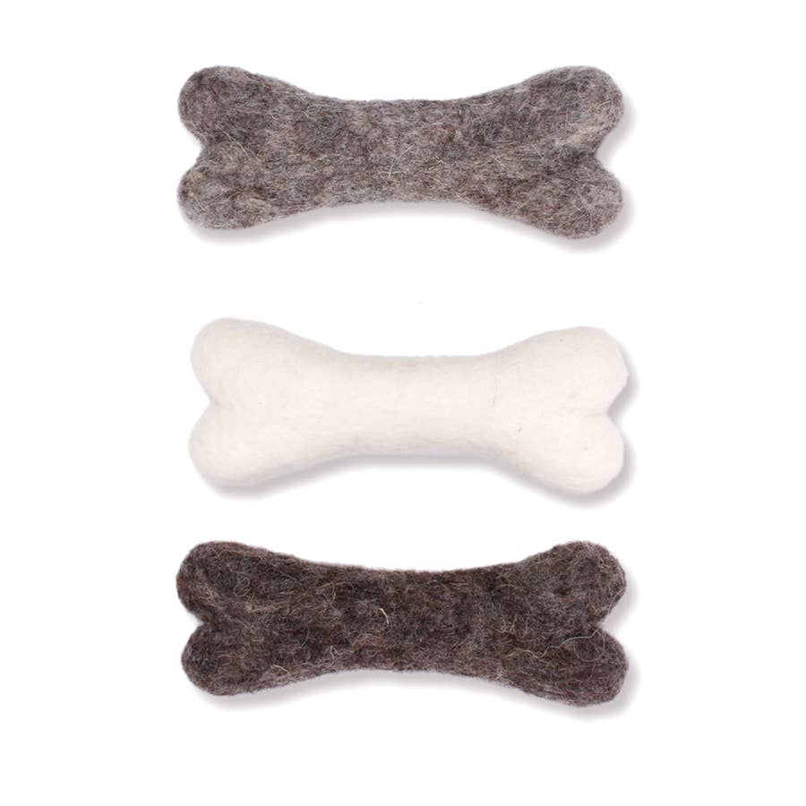 Eco Wool Dog Bones/Toys: Brown, Gray, White (Fair Trade): Light Grey / Small