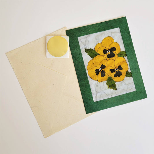 Yellow Pansy Batik Note Card
