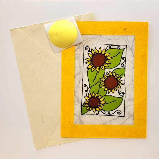 Sunflowers in Yellow Batik Note Card