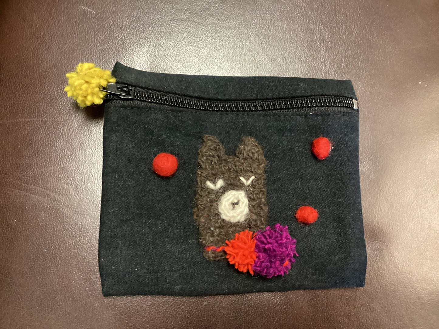 Upcycled Denim and Hand-spun Wool Llama Coin-purse