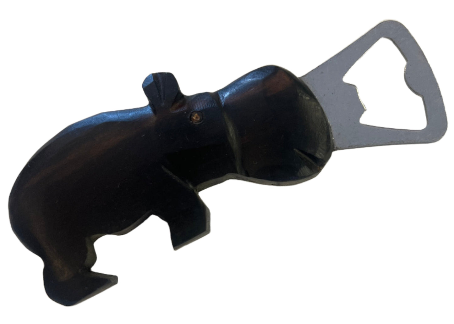 Brown reclaimed wood hippo bottle opener