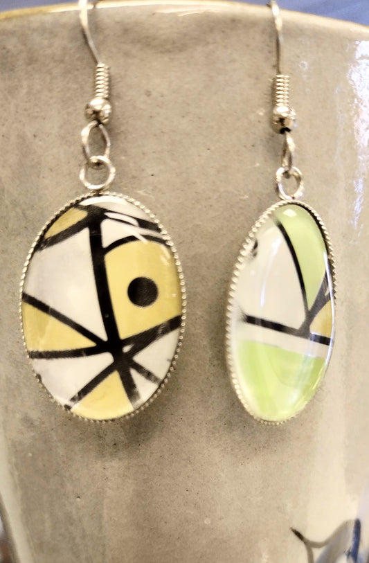 Upcycled Alumnium Can Earrings…Green  and Yellow Mosiac