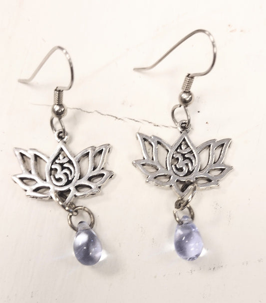 Silver Lotus Drop Earrings