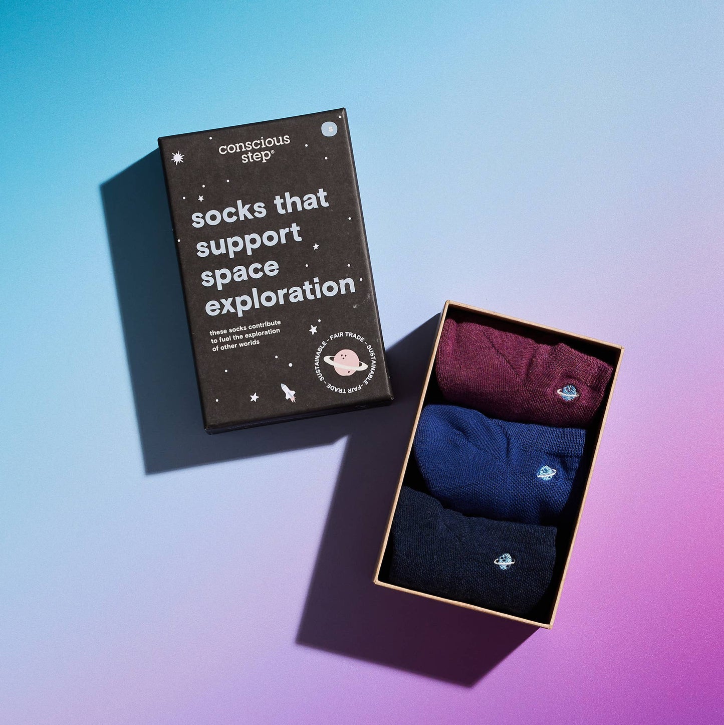 Boxed Set Ankle Socks that Support Space Exploration: Small