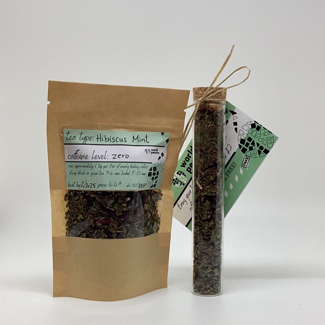 Té de hierbas de menta y hibisco orgánico certificado