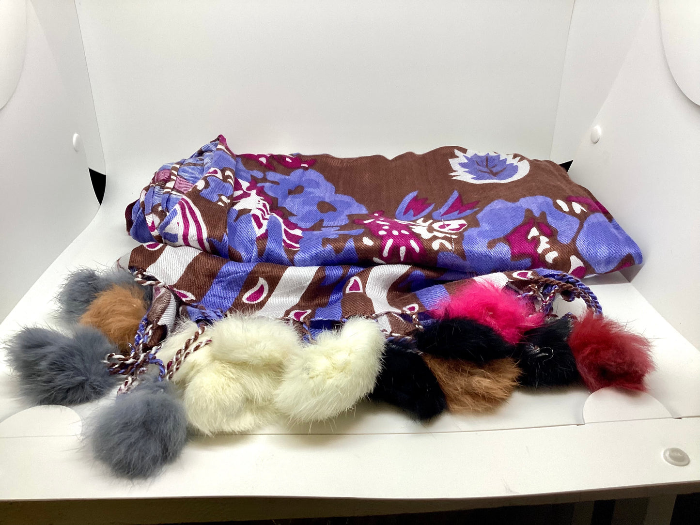 Violet, Azure, & Brown Flower and Leaf Scarf