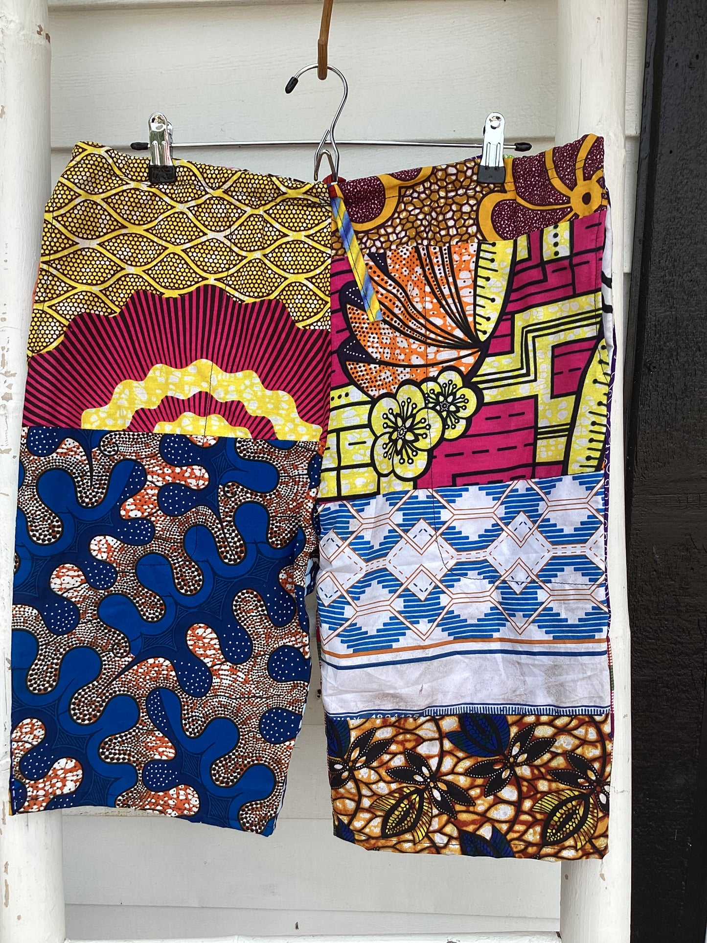 Patchwork African wax print shorts