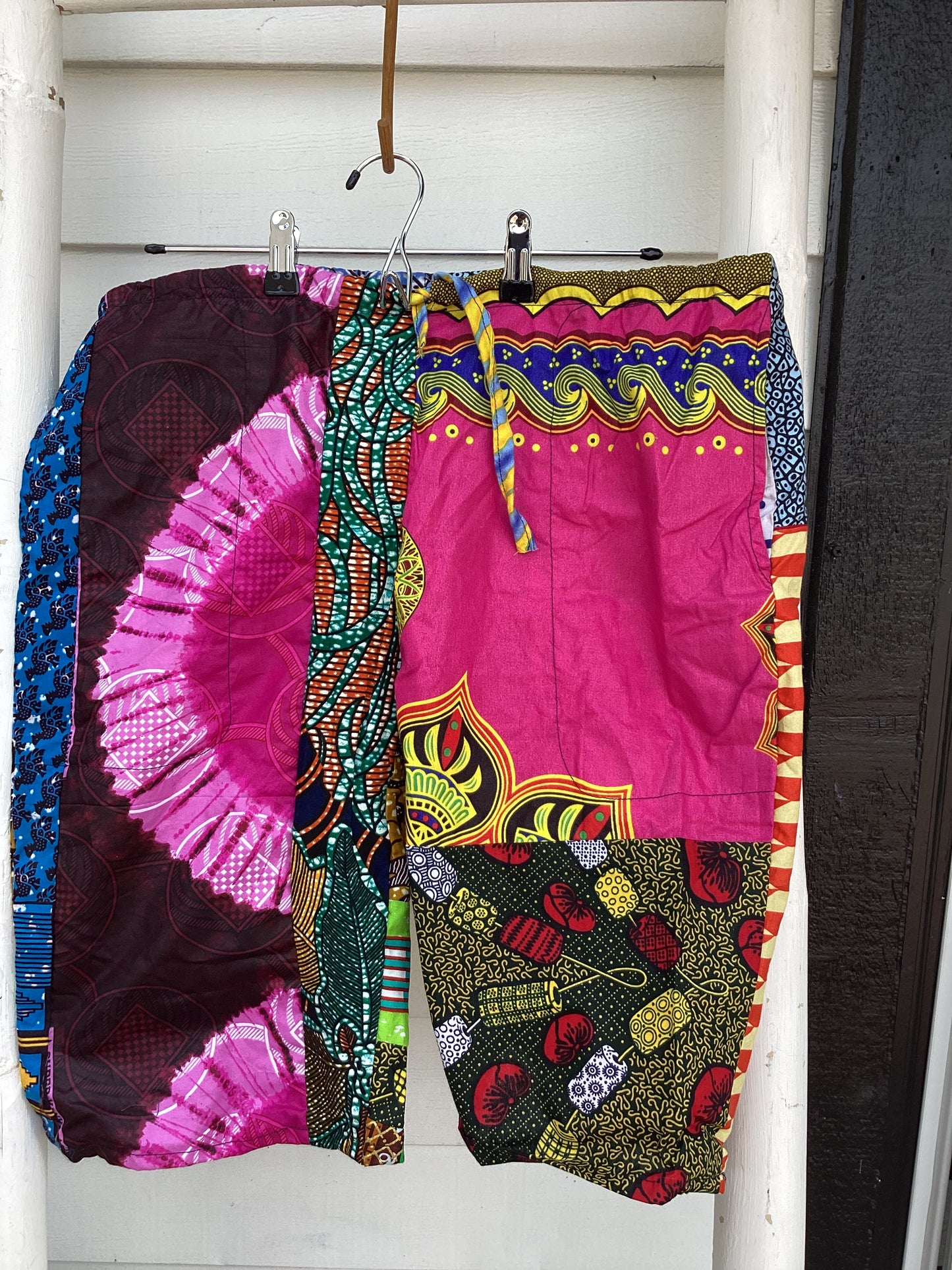 Patchwork African wax print shorts