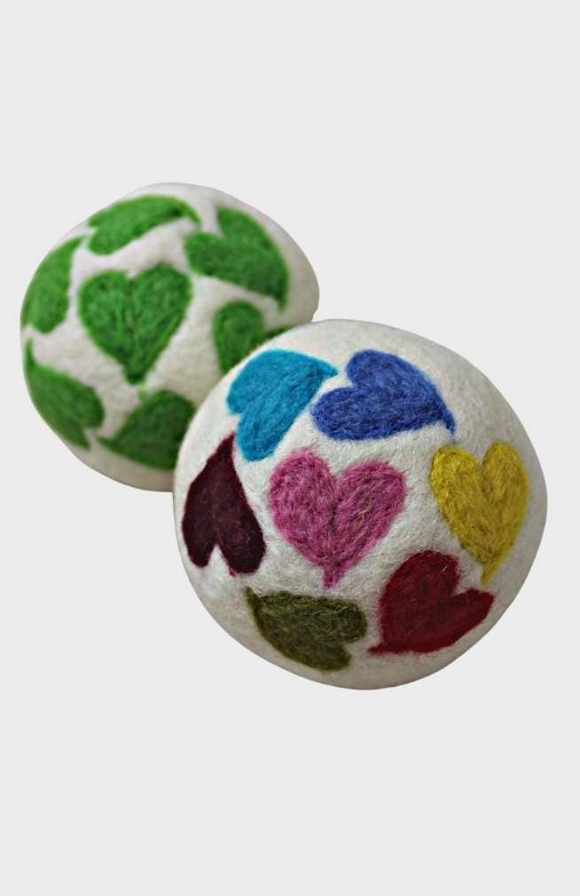 Handfelted Embroidered Wool Dryer Balls - Set of 2: Rainbow