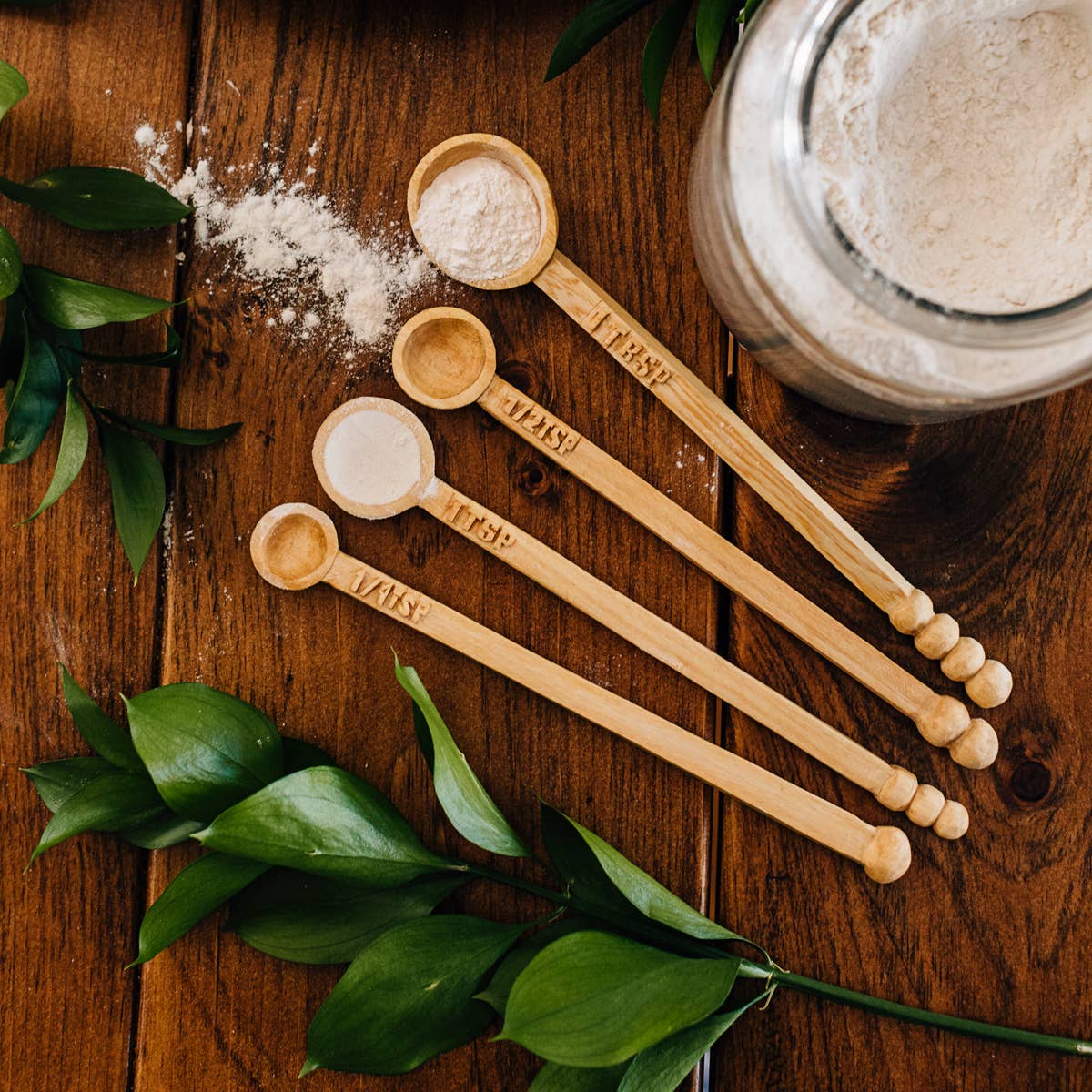 Hand Carved Wooden Lela Long Handle Measuring Spoon Set