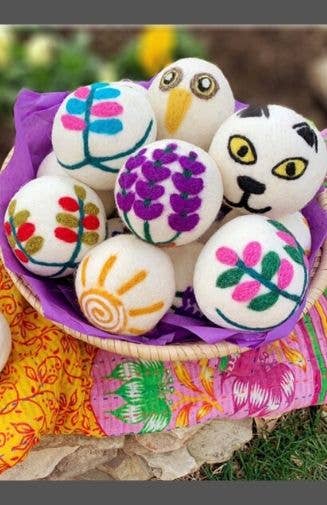 Handfelted Embroidered Wool Dryer Balls - Set of 2: Rainbow