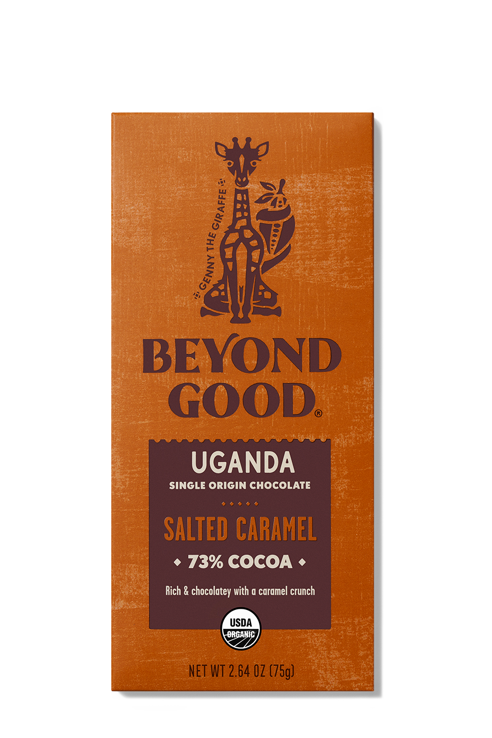 Fair Trade Organic Salted Caramel 73% Chocolate Bar