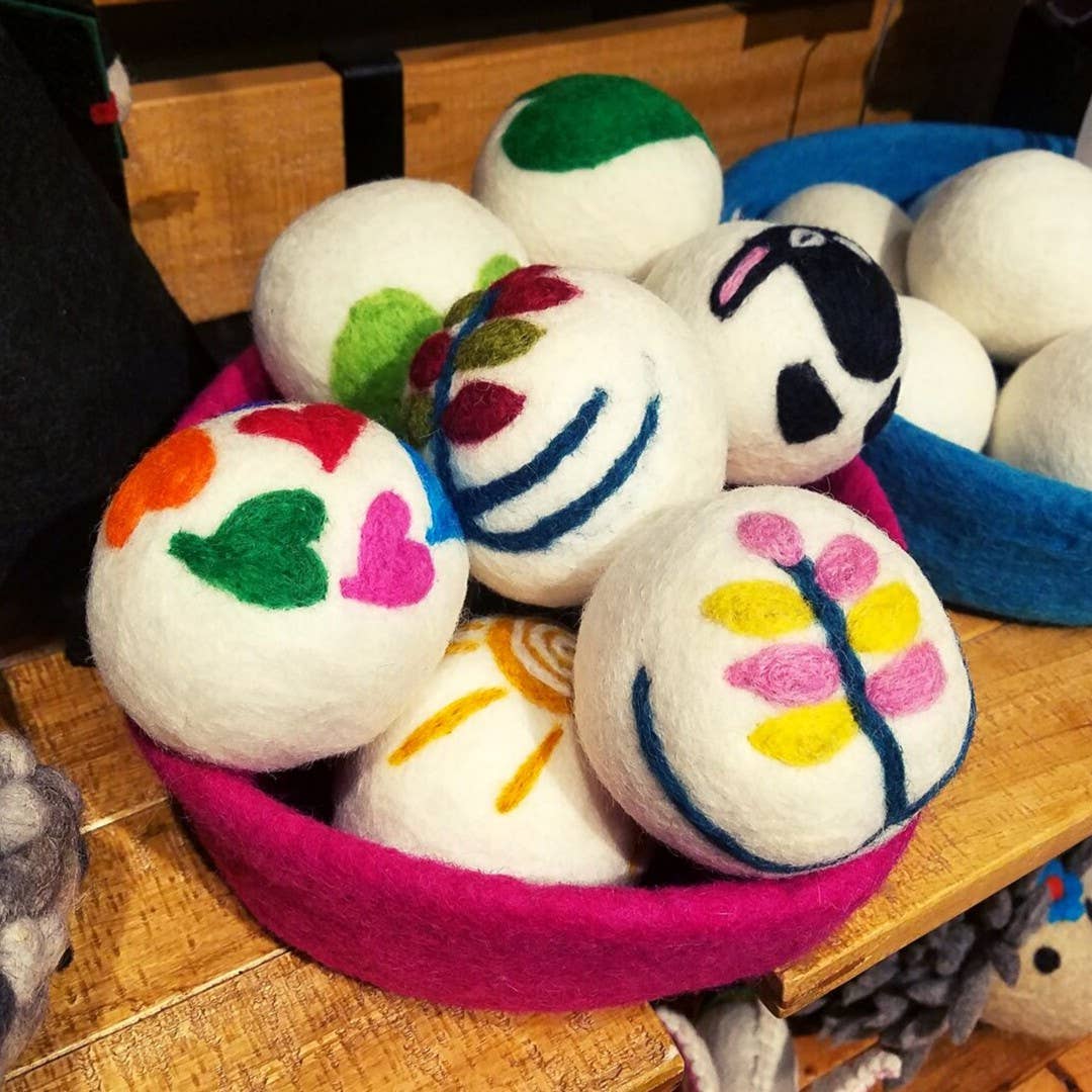 Handfelted Embroidered Wool Dryer Balls - Set of 2: Rainbow
