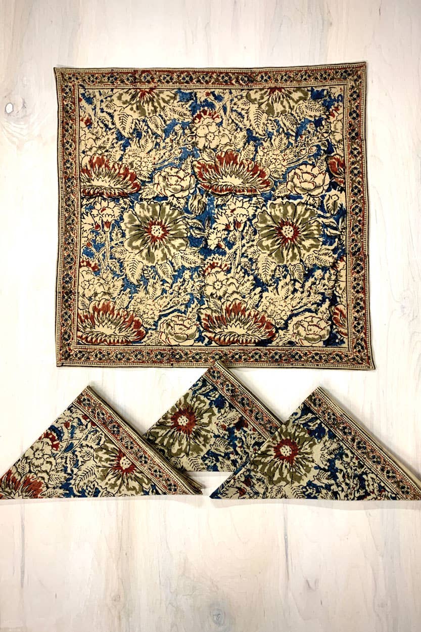Rose & Navy Kalamkari Napkin Set