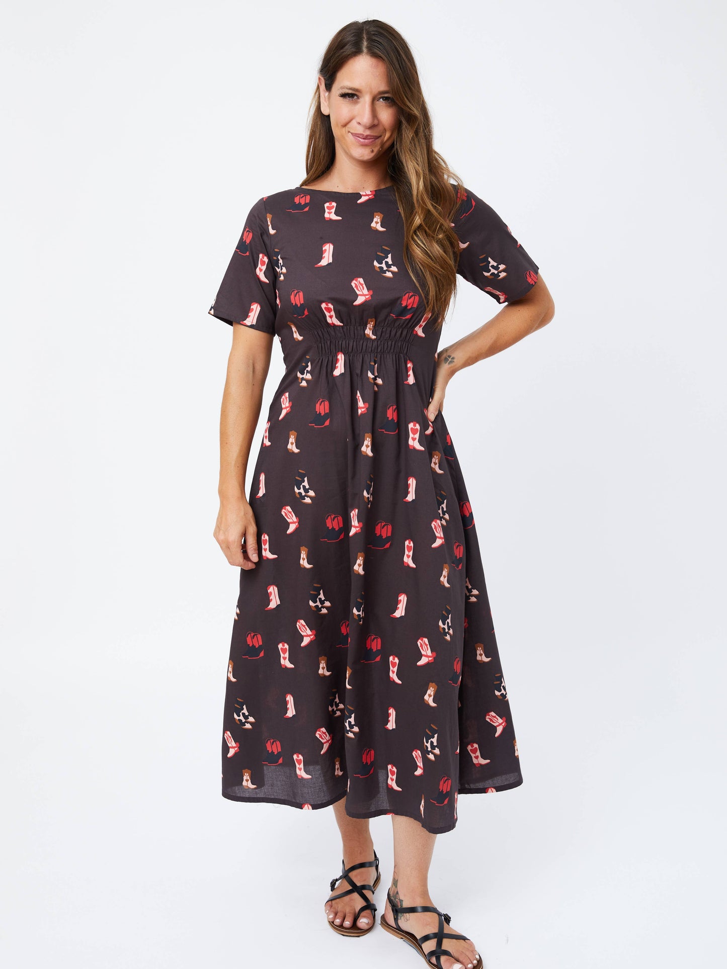 Artsy Traveler Short Sleeve Midi Dress Two Step Dusk