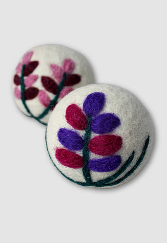 Handfelted Embroidered Wool Dryer Balls - Set of 2: Rainbow