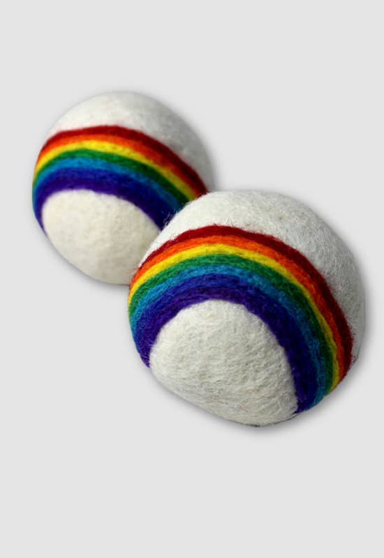 Handfelted Embroidered Wool Dryer Balls - Set of 2: Rainbow