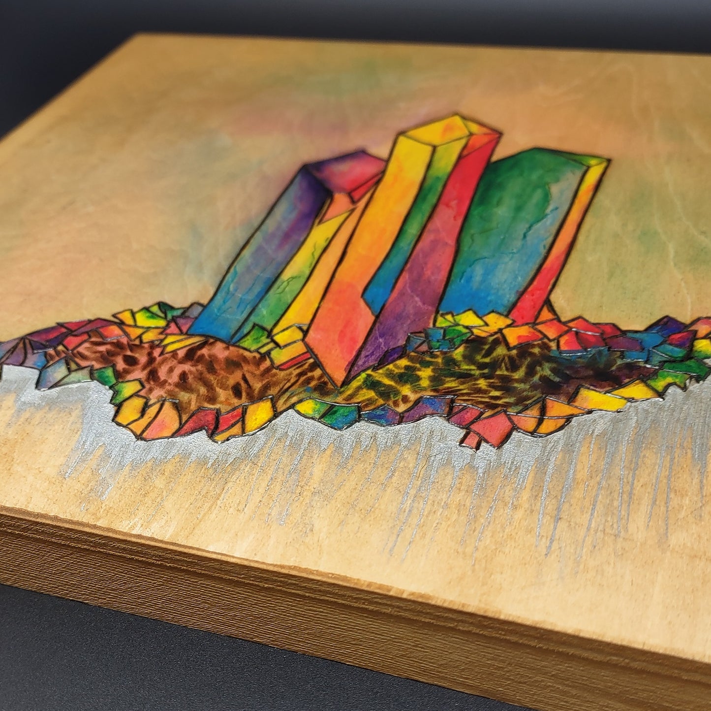 Rainbow Crystal Panel With Silver Accents