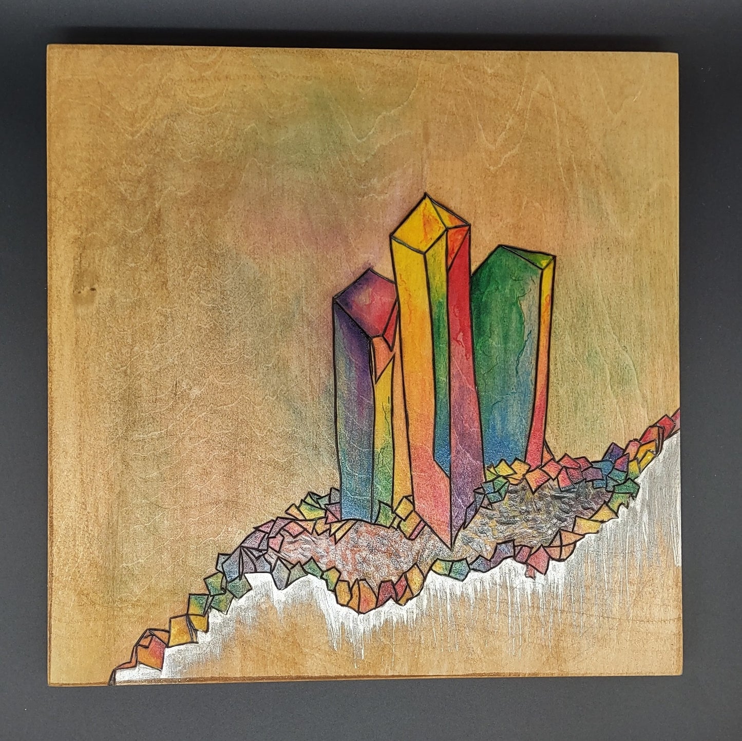 Rainbow Crystal Panel With Silver Accents