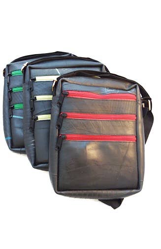 Recycled Rubber Crossbody Bag w/Colored Zippers