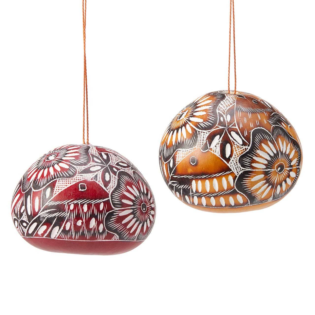 Avian Motif Gourd Christmas Ornaments - Set of 2