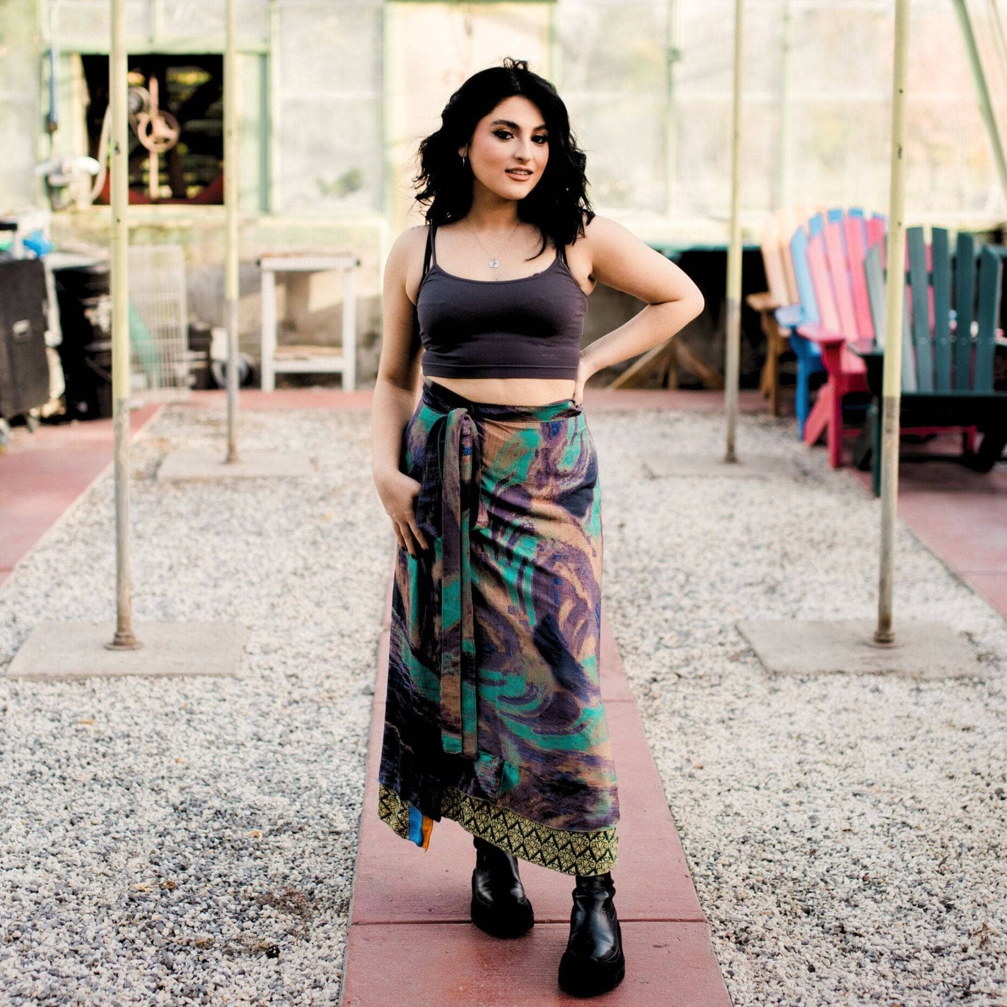 Sari Wrap Skirt: Cool Tones / Maxi / 02-12