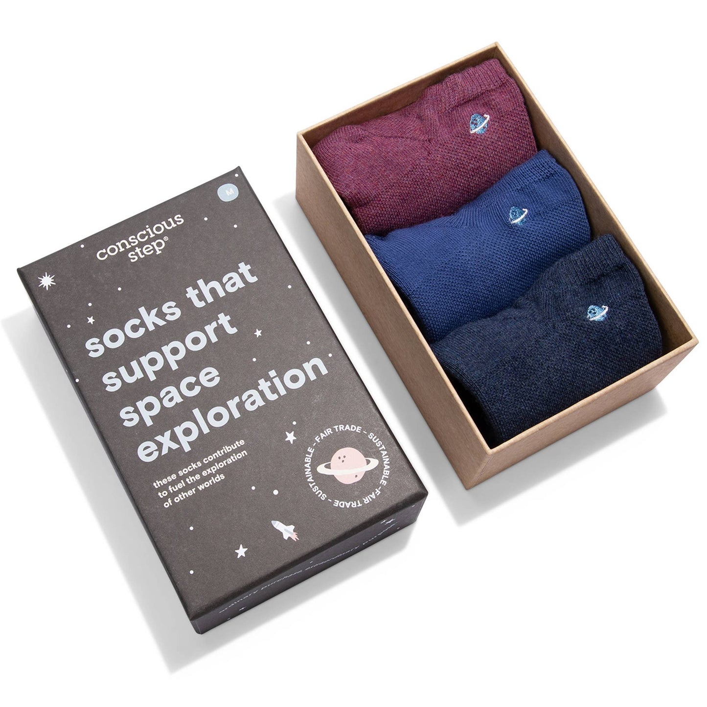 Boxed Set Ankle Socks that Support Space Exploration: Small