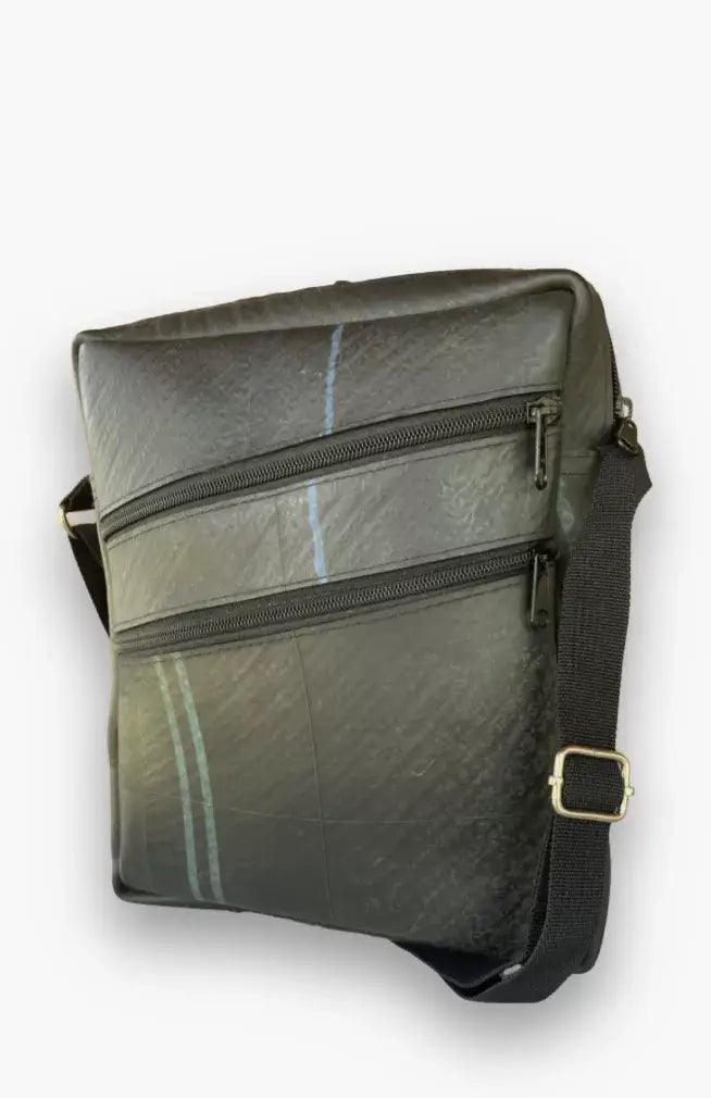 Recycled Rubber Crossbody Bag w Diagonal Front Pockets