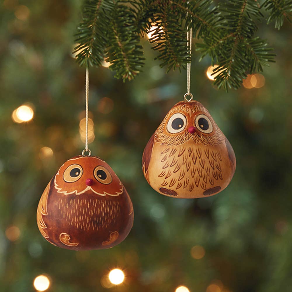 Owl Gourd Christmas Ornaments - Set of 2