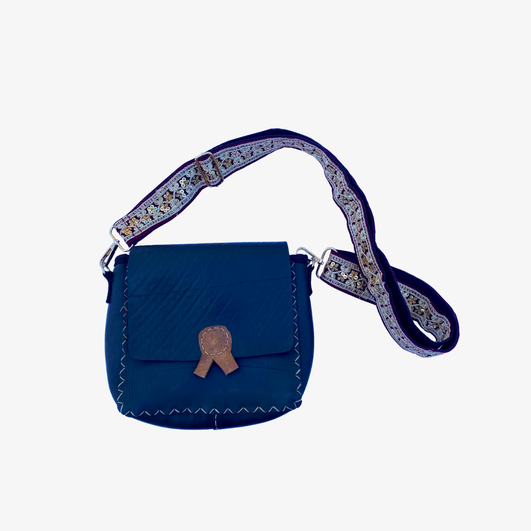 Handcrafted Recycled Rubber Flap Purse w Removable Strap