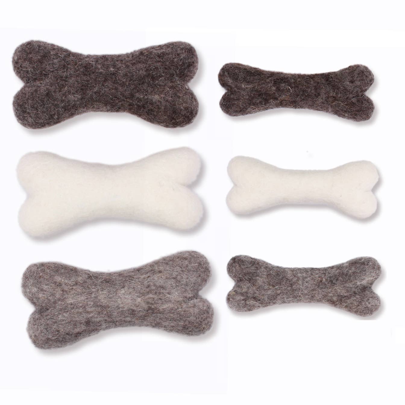 Eco Wool Dog Bones/Toys: Brown, Gray, White (Fair Trade): Light Grey / Small