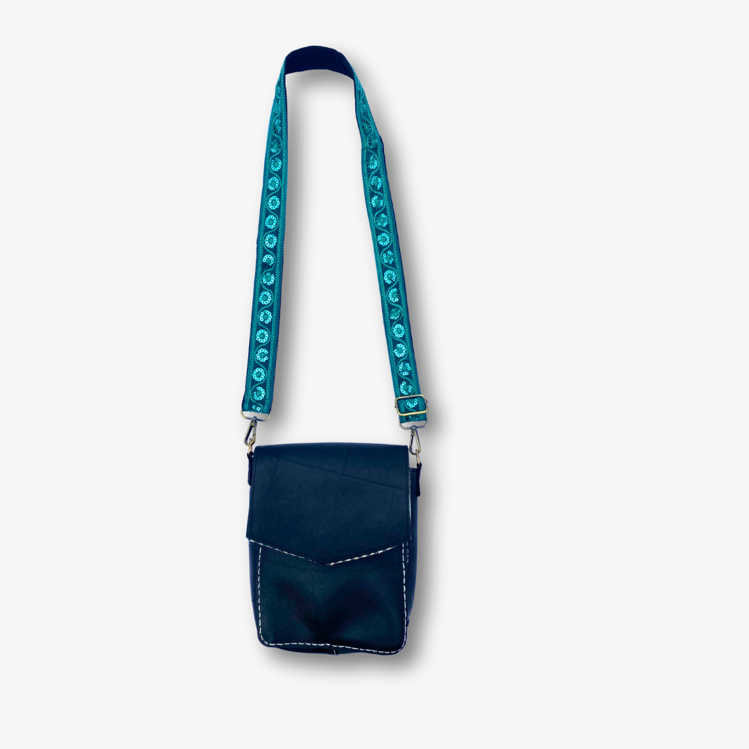Handcrafted Rubber Crossbody Flap Bag w Removable Strap