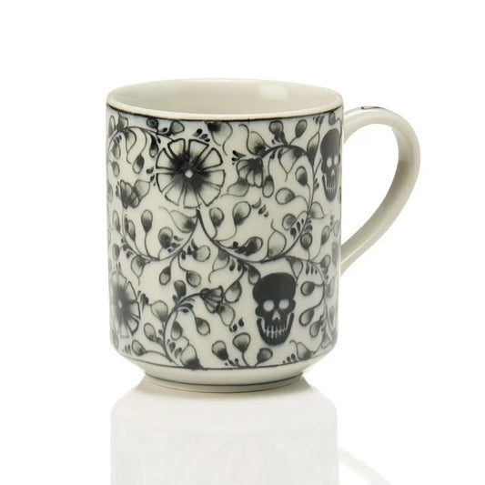 Floral Skull Handpainted Halloween Ceramic Mug