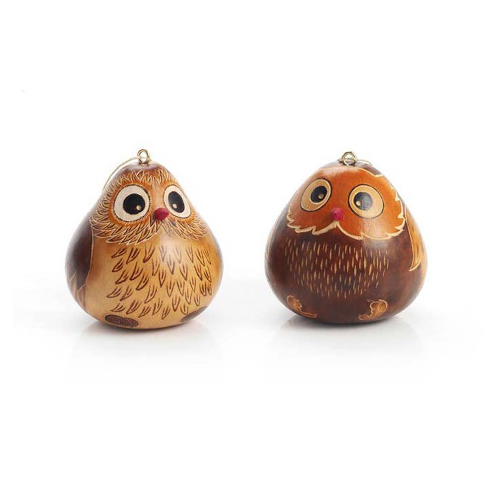 Owl Gourd Christmas Ornaments - Set of 2