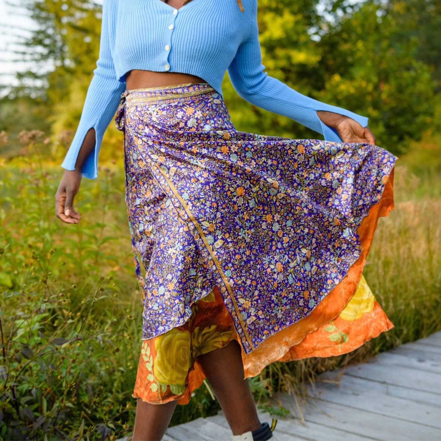 Sari Wrap Skirt: Cool Tones / Maxi / 02-12