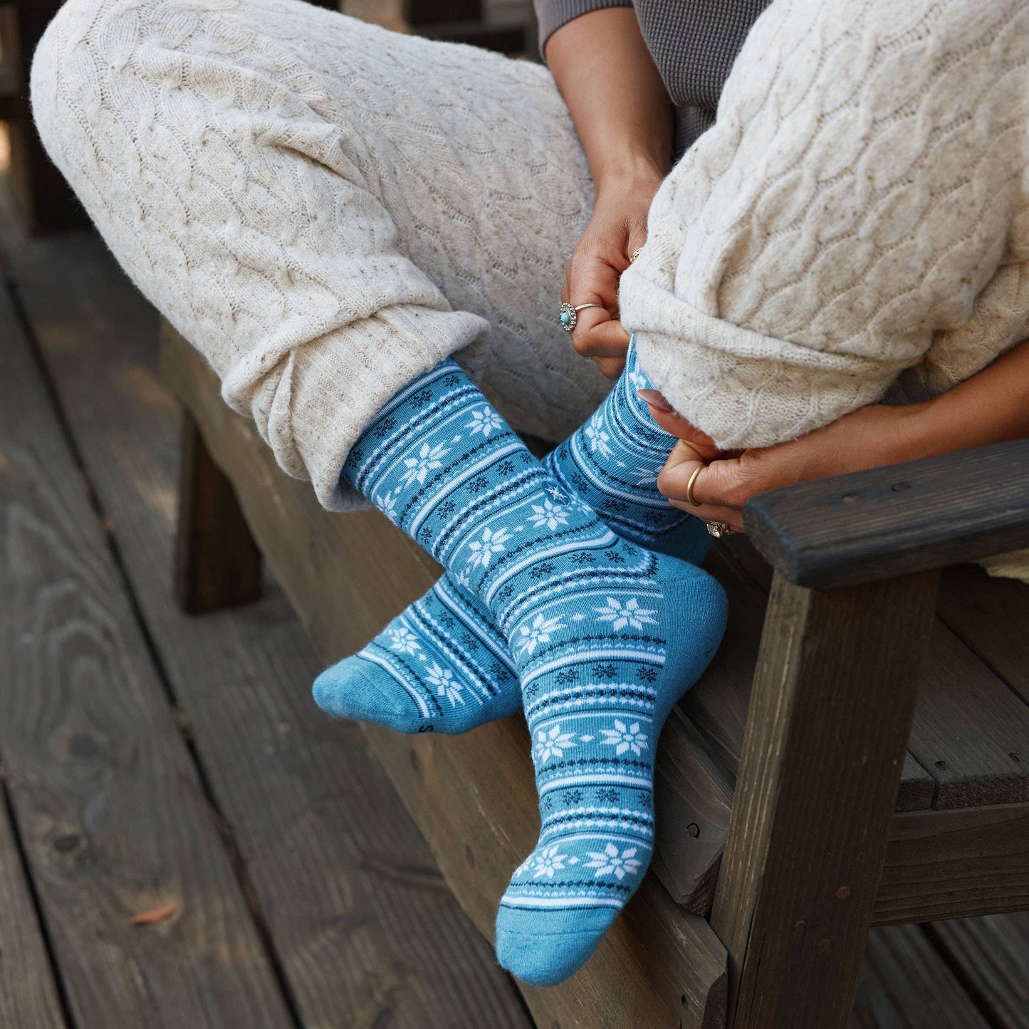 Socks that Give Water (Blue Fair Isle): Medium