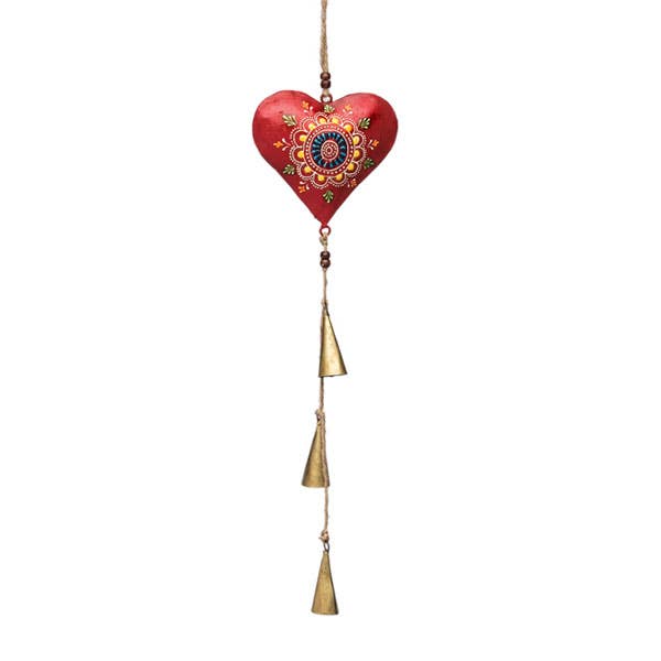 Henna Treasure Heart Bell Wind Chime - Hand Painted Patio