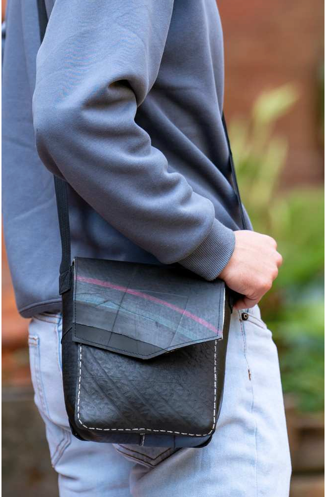 Handcrafted Rubber Crossbody Flap Bag w Removable Strap