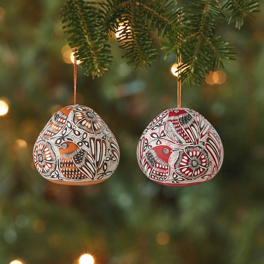 Avian Motif Gourd Christmas Ornaments - Set of 2
