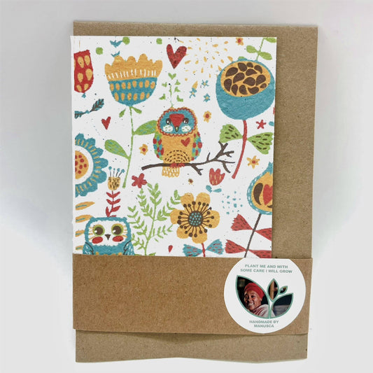 Growing Paper greeting card - Owls and Flowers: Paper Band