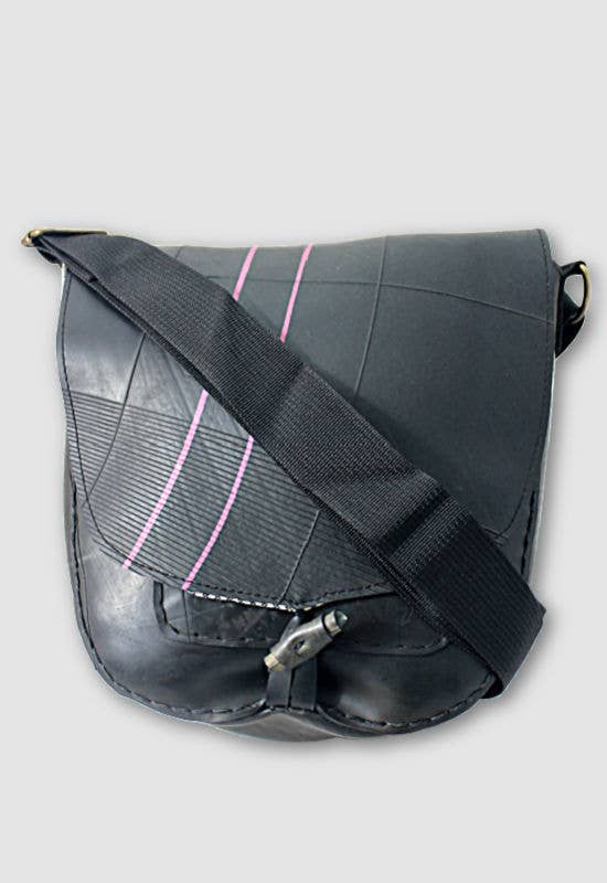 Handcrafted Recycled Rubber Crossbody Bag w Removable Strap