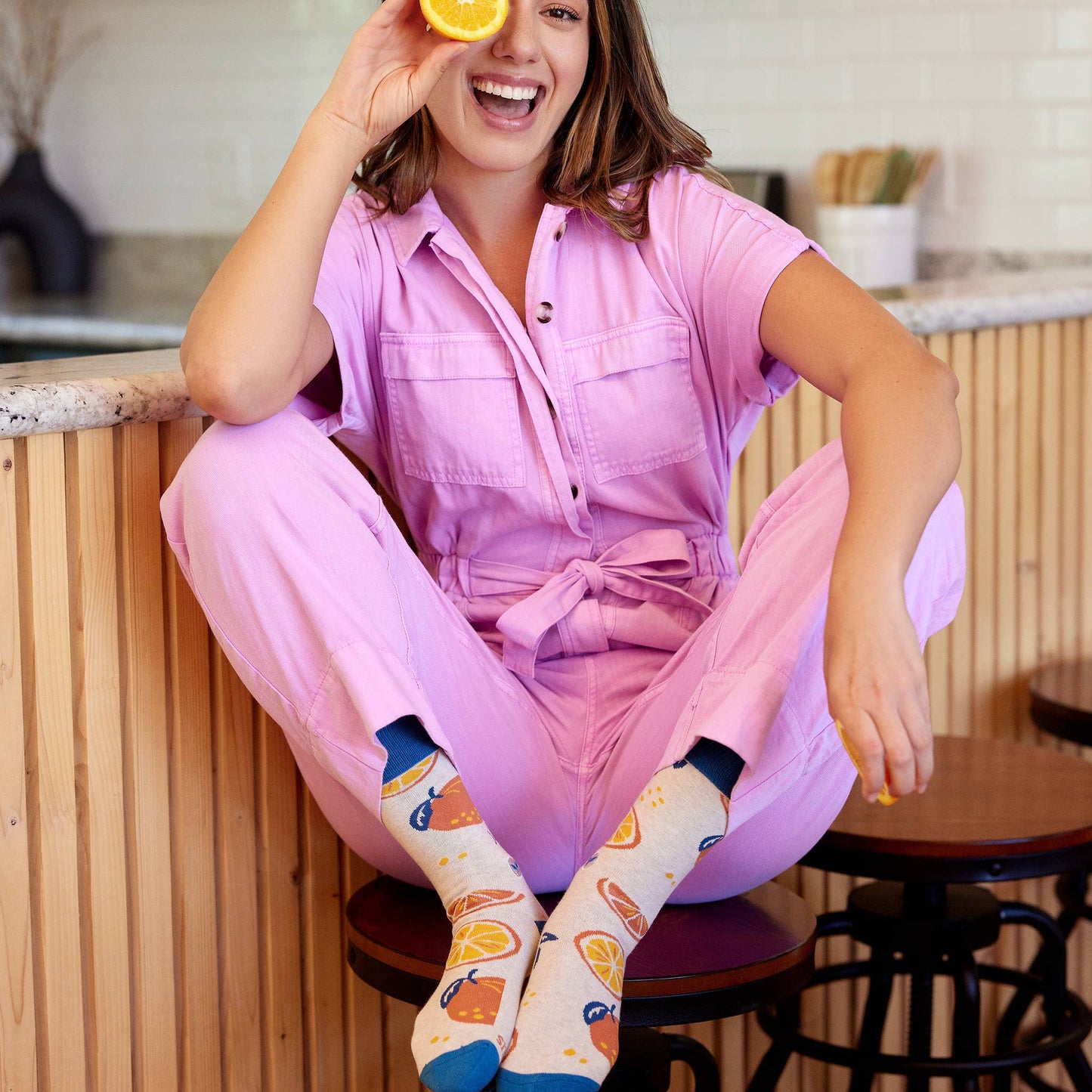 Socks that Plant Trees (Beige Oranges): Medium