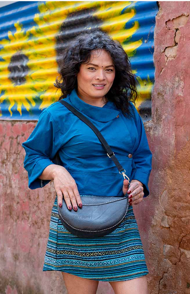 Handcrafted Recycled Rubber Crossbody Bag w Removable Strap