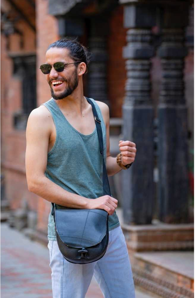 Handcrafted Recycled Rubber Crossbody Bag w Removable Strap