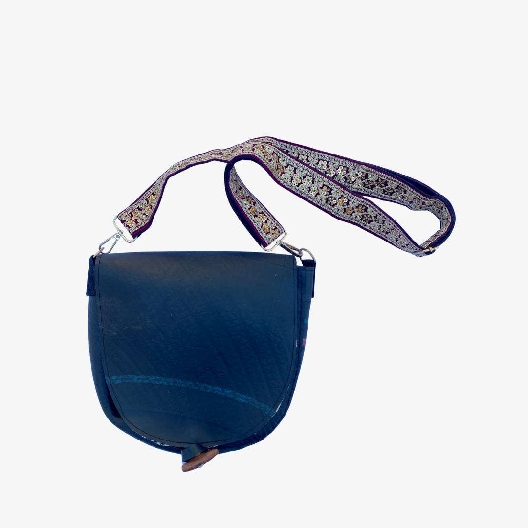 Handcrafted Recycled Rubber Crossbody Bag w Removable Strap