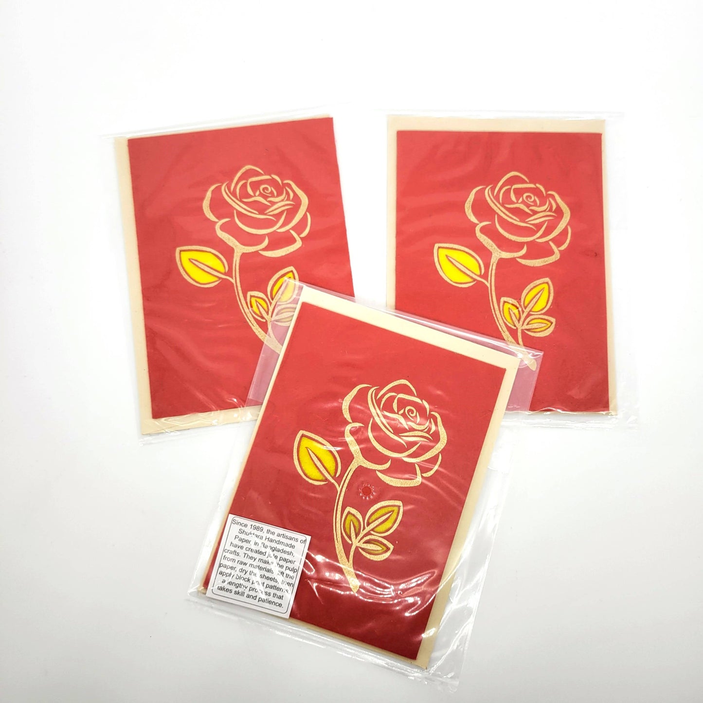 Red Rose Blossom Block Print Note Card