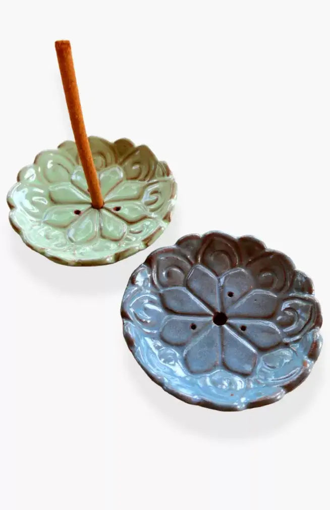Handcrafted, Ceramic Incense Holder-Flower design