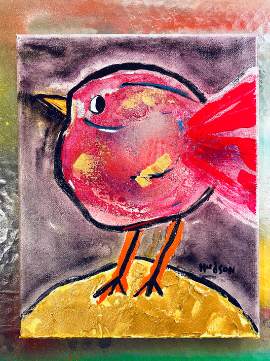 ‘Bird in red’ by Ryan Hudson Mixed Media Painting