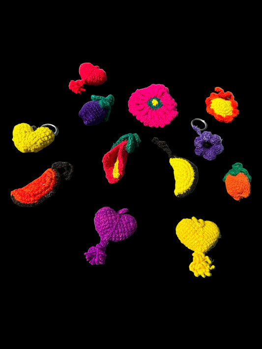 Heart, Fruit & Flower Assorted Crocheted Wool Keychains