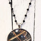 Upcycled Paper Pendant with Beaded Chain…Black Abstract